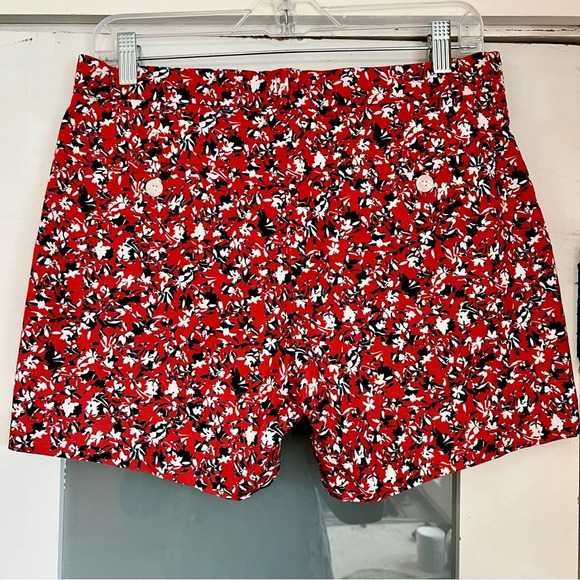 Banana Republic Floral Print Shorts Red Black White Cotton Blend Womens Size 4 - Picture 7 of 10